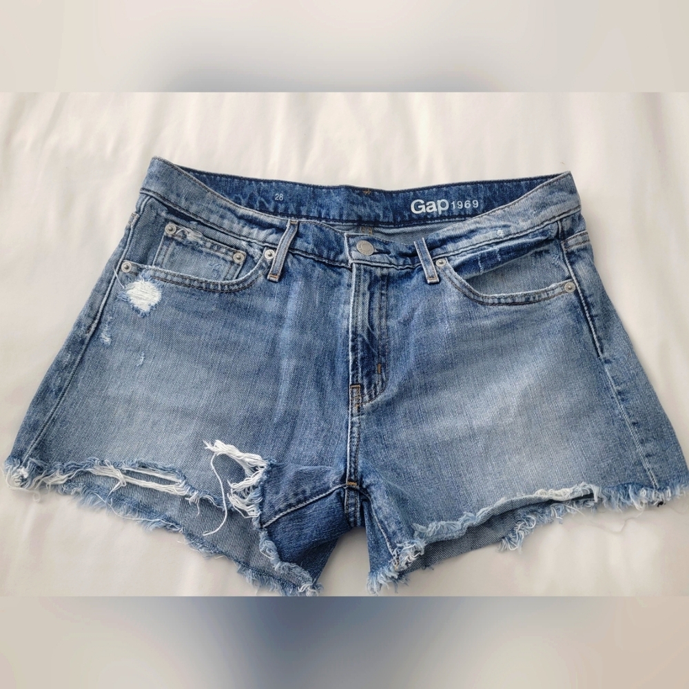 GAP Blue Distressed Jean Shorts Raw-Edge